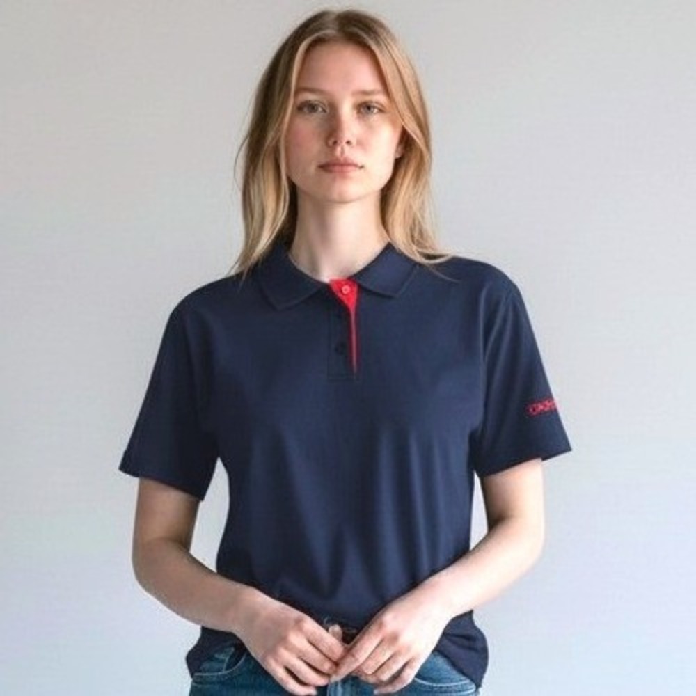 CVS Womens Small Polo Shirt Cotton Blend Navy Blue Embroidered Uniform Workwear